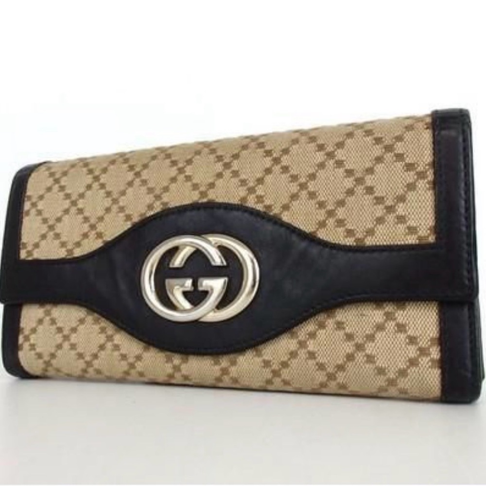 Gucci Diamante Sukey GG Continental Wallet Brown Canvas & Leather - Authentic